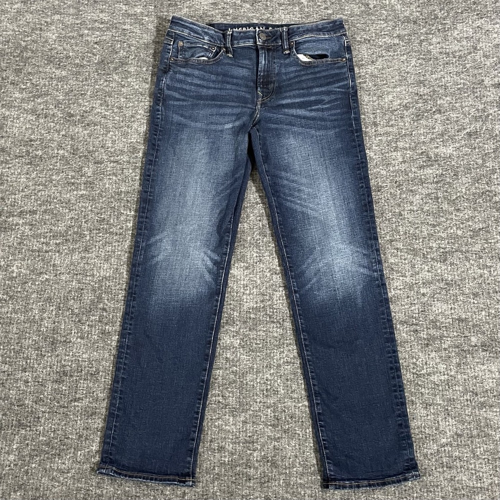American Eagle Men's Size 31x32 Original Straight Blue Denim Jeans Stretch - Picture 2 of 11